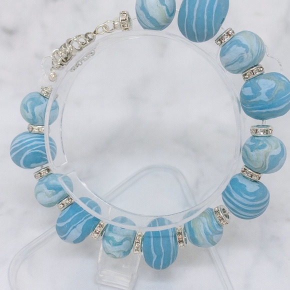 One-of-a-Kind Handmade Sky Blue Marbled Polymer Clay Bracelet - Picture 5 of 16